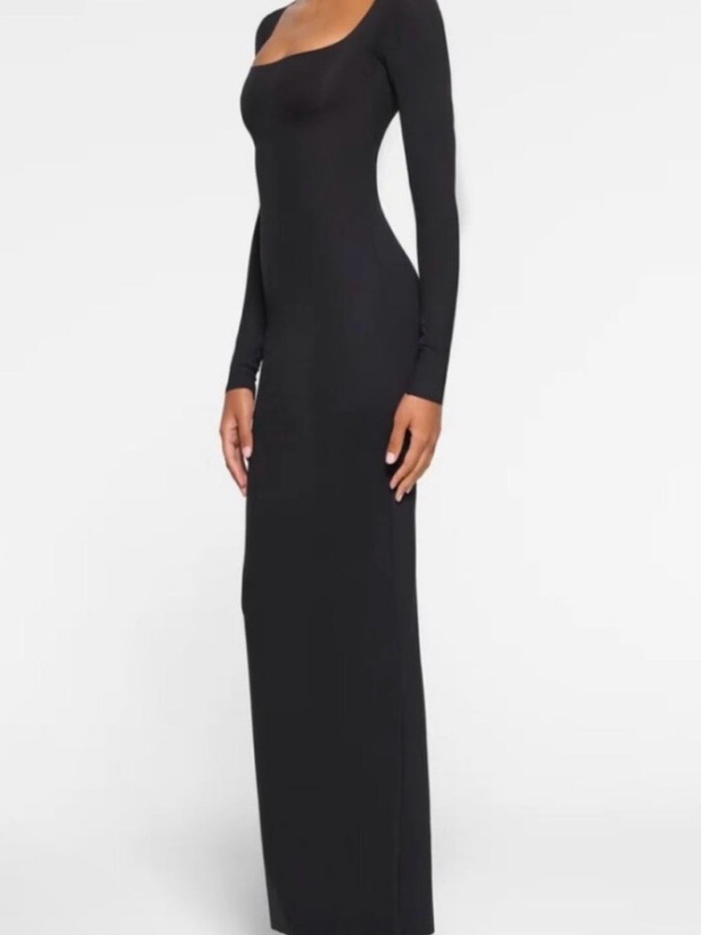 SKIMS Black Long-Sleeve Maxi Dress with Back Slit - Picture 4 of 14
